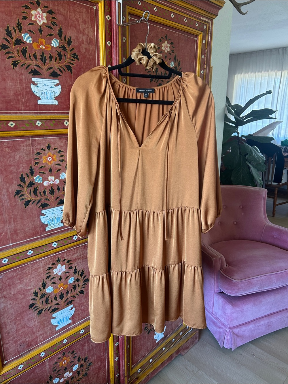 Banana Republic Satin Tiered Mini Dress in Copper